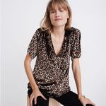 Madewell Velvet Tulip-Sleeve Ruffle Top in Petite Blooms Size L Photo 5