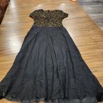 Vintage Bieff Basix Black Silk Short Sleeve Retro gold Beaded Midi Dress 6 Photo 9