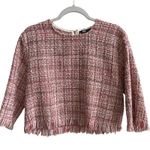 ZARA  Womens Tweed Fringe Cropped Top Pink White Size Large Photo 1