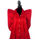 WoWo Red Tiered Mini Dress Pointed Puff Sleeve Rhinestone Avant Garde Size S Photo 4
