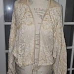 Anthropologie  Womens Tan Natural Cropped Lace Cardigan Sweater‎ M/L Medium Large Photo 0
