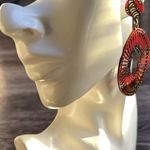 vintage Natural Wood fabric Boho western Dangle Earrings Red Photo 10