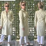 Tahari Trench Coat Womens Cream Argyle Print Single Breasted Snap Size 12 Large Yellow Photo 15