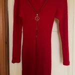 Red Long Sleeve Mini Dress With Zipper Photo 2
