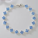 Blue Floral Sparkly Silver Plated Bracelet for small wrist Photo 0