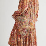 Free People Feeling Groovy Boho Floral Flowy Long Sleeve Maxi Dress in Emerald Photo 0