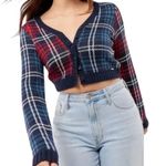 Hollister Plaid Sweater Cardigan Cropped Red Blue XXL Photo 0