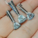 14K White Gold Trillion Cut Aquamarine Round Diamond Earrings and Necklace Set Photo 8