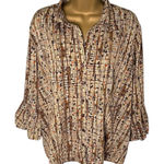 Dress Barn Y2K  Abstract Geometric Print Button Front Blouse Brown Multi XL Photo 0