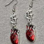 Red Heart and Moon Earrings for halloween goth costume gift love witch silver Photo 1