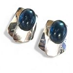 Artisan kyanite pierced earrings set plated sterling silver oval blue cabochon gemstone Photo 2