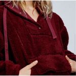 Free People Run My Way Fleece Sherpa Jacket Oversized Plush Hoodie Maroon Small Photo 4