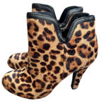 Gianni Bini Leopard Print Pony Hair Leather Trim Heel Booties 7.5M Photo 0