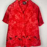 Produce Company Red Tie Dye Fish Print Linen Short Sleeve Button Up Shirt Size M Photo 0