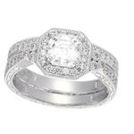 Sterling Silver Platinum Plated  Swarovski Zirconia Antique Ring Set. New Photo 2