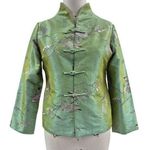 YA LI Asian Green Iridescent Jacket Embroidered Floral Design Fully Lined Sz L Size L Photo 0