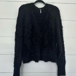 Free People  Women’s Medium Icing Black Vneck Fuzzy Sweater New Photo 0