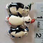 Vintage 3 Penguins Skating Christmas Holiday Brooch Pin Stocking Stuffers Black Photo 3