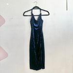 Lulus Blue Crushed Velvet Midi Dress Glam Coquette Wedding Guest Holiday XS Photo 1