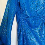 dianaira Royal Blue Perforated Floral Pattern Lambskin Leather Blazer Jacket Size M Photo 8
