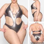SKIMS metallic swim halter monokini in nickel swimsuit one piece 2X Photo 2