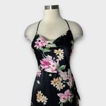 Lulus ‎ XS Black Floral Satin Slip Maxi Dress Cowl Neck Criss Cross Back Photo 3