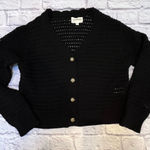 Lucky Brand  black crochet Knit Cardigan scalloped edges boxy fit M Photo 0