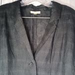 Eileen Fisher  3/4 Sleeve Black Striped Plaid 100% Linen Button-Up Blazer Photo 7
