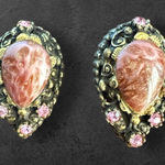 Vintage Victorian pink large stone clip on earrings witchy old money gypsy Photo 0