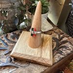 Green Tourmaline Stick & Coral Stick Sterling Silver Ring Size 7.5 Orange Photo 1