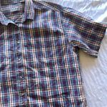 Vintage LL Bean Button Shirt Women’s Sz XL Short Sleeve Western Blue Red 90s Photo 2