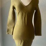 Women's Sage Green Knit Bodycon Dress Size L Long Sleeve V Photo 2
