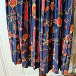 Vintage Military Medal Print Navy Blue Pleated Women's Midi Skirt Size 8 Photo 2