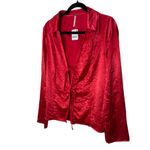 Free People Star Eyes Crinkle Satin Top - Retro Red M Photo 5