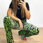 ZARA Green & Blue Swirl Print High Rise Velvet Split Hem Flare Pants S NWT Photo 0