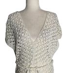 Handmade  Loose Knit Cover Up Poncho One Size White V Neck Tie Belt Open Sides Photo 1