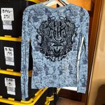 Rock & Roll Cowgirl  Blue Graphic Velvet Burnout Tee Size Medium Photo 4