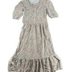 Beau & Ro Floral Pastel Maxi Dress Prairie Cottage Small Ruffle Smocking Pink Photo 0