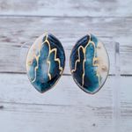 Vintage Clip On Earrings Statement Blue Shades with Gold Tone Photo 0