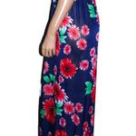 Navy Blue Floral Crinkle Bodice Maxi Dress S Photo 4