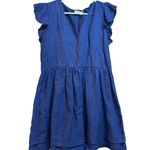 Vineyard Vines Linen Pintuck Dress Navy Blue Linen Blend Flutter Sleeve Size L Photo 0