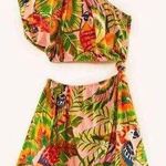 Farm Rio Macaw Leaves One-Shoulder Cut-Out Minidress XS Multicolor Summer Dress Photo 0