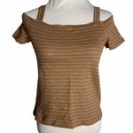 Off the Shoulder Striped Short Sleeve T Shirt 25PE Photo 0