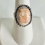 CORAL Pink Scolecite Genuine Stone 925 Sterling Silver Ring White Size 8 Photo 0