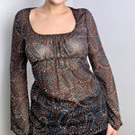 Y2K Brown Sheer Long Sleeve Top Size M Photo 0