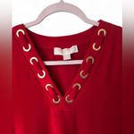Michael Kors Stretch Red Blouse with Gold Eyelets 3/4 Sleeve Size S Photo 3