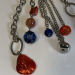 kim rogers Long Station & Tassel Necklace Silver Tone w Orange & Blue Beads Photo 5