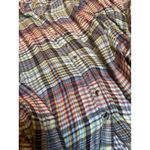 Free People  Plaid Gauze Button Down Shirt Blue Red Yellow Oversized Tunic Top Photo 1