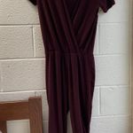 ZARA Burgundy Ribbed Short Sleeve Wrap Jumpsuit S Photo 5