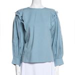 Carolina K Full Balloon Sleeve Embroideted Cutwork Ruffle Top Blue Size XS Photo 3